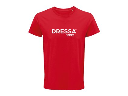 Dressa feliratos rövid ujjs pamut póló - piros (Méret XXL, Szín Piros)