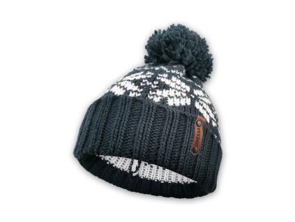 Dressa DRS norvég mintás horgolt bojtos téli sapka - sötétkék (Méret Egy méretes, Szín Navy/White)
