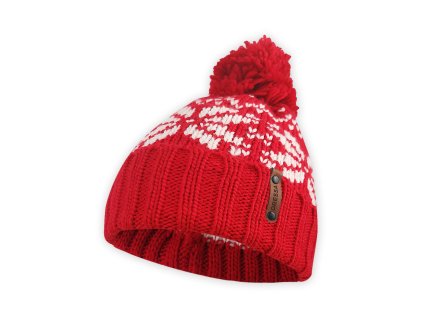 Dressa DRS norvég mintás horgolt bojtos téli sapka - piros (Méret Egy méretes, Szín Red/White)