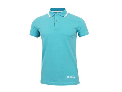 Dressa galléros rövid ujjs pamut férfi piké póló - türkiz (Méret XXL, Szín Light Turchese/White/Navy (Türkizkék))