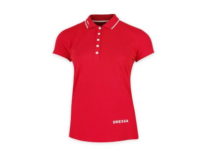 Dressa galléros rövid ujjs pamut női piké póló - piros (Méret XXL, Szín Red/White/Navy (Piros))