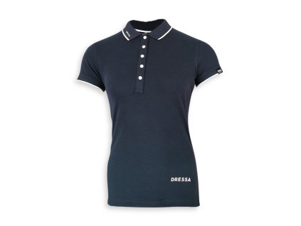 Dressa galléros rövid ujjs pamut női piké póló - sötétkék (Méret XXL, Szín Navy/White/Red (Sötétkék))