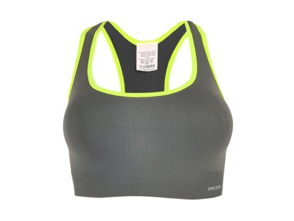 Dressa Active seamless varrás nélküli női top sportmelltartó - szürke (Méret XS/S, Szín Grey/Fluorescent Yellow #656662)
