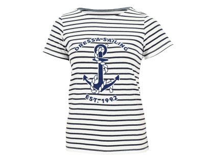 Dressa Sailor nagyméretű csíkos horgony mintás rövid ujjs férfi pamut póló - fehér (Méret 3XL, Szín White/Navy)