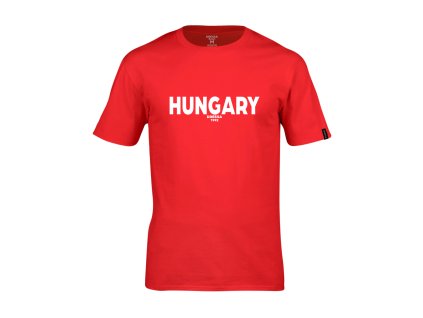 Dressa Hungary feliratos környaks rövid ujjs pamut póló - piros (Méret 4XL, Szín Red)