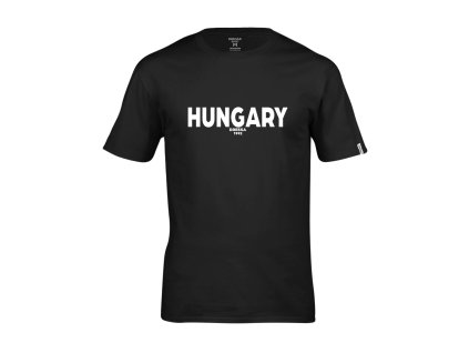 Dressa Hungary feliratos környaks rövid ujjs pamut póló - fekete (Méret 4XL, Szín Black)