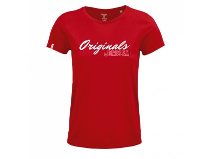 Dressa Originals feliratos női környaks rövid ujjs biopamut póló - piros (Méret 3XL, Szín Red (Piros))