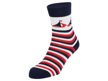 Dressa Sailing hajó mintás csíkos pamut zokni - sötétkék (Méret 41-45, Szín Piros-Fehér-Kék)