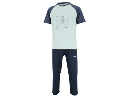 Dressa Home űrhajós mintás rövid ujjs férfi pamut pizsama - kék (Méret XXL, Szín Ice Blue/Denim)