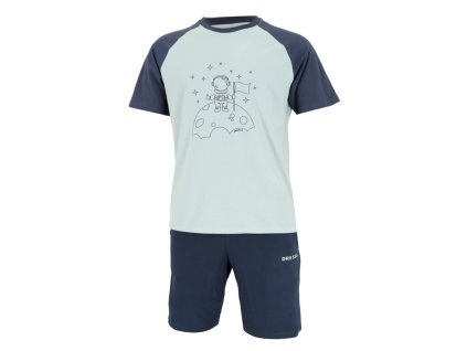 Dressa Home űrhajós mintás rövid ujjs pamut rövidnadrágos férfi pizsama - kék (Méret XXL, Szín Ice Blue/Denim)