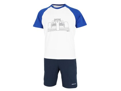 Dressa Home Racing autó mintás rövid ujjs pamut rövidnadrágos férfi pizsama - fehér (Méret XXL, Szín White/Royal Blue)