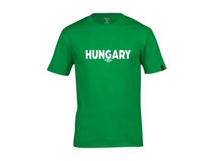 Dressa Hungary feliratos környaks rövid ujjs pamut póló - zöld (Méret XXL, Szín Irish Green)