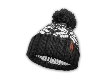 Dressa DRS norvég mintás horgolt bojtos téli sapka - fekete-fehér (Méret Egy méretes, Szín Black/White)