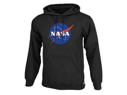 Nasa Insignia nagyméretű kenguruzsebes pamut kapucnis pulóver - fekete (Méret 5XL, Szín Black)