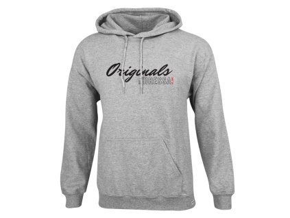 Dressa Originals feliratos kenguruzsebes pamut kapucnis pulóver - melírszürke (Méret XXL, Szín Sport Grey)