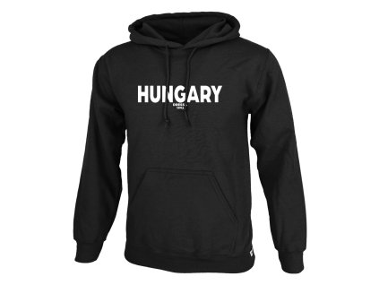 Dressa Hungary feliratos kenguruzsebes pamut kapucnis pulóver - fekete (Méret XXL, Szín Black)