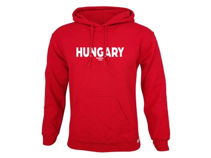 Dressa Hungary feliratos nagyméretű kenguruzsebes pamut kapucnis pulóver - piros (Méret 5XL, Szín Red)