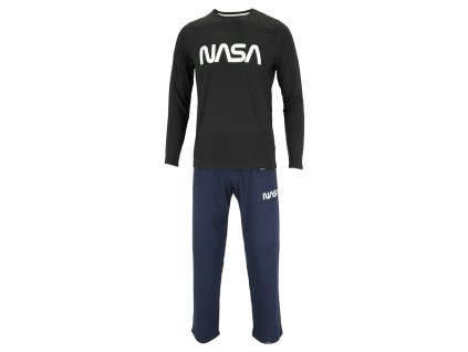 Nasa Worm hosszs ujjs férfi pamut pizsama - fekete (Méret XXL, Szín Black/Navy #000000)