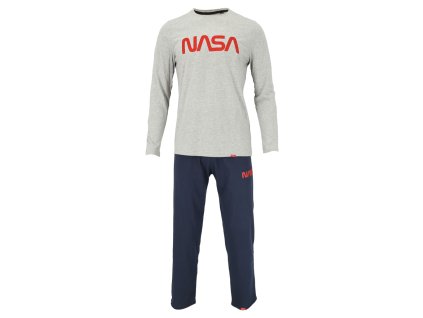 Nasa Worm hosszs ujjs férfi pamut pizsama - melírszürke (Méret XXL, Szín Oxford Grey/Navy #a7a8a2)
