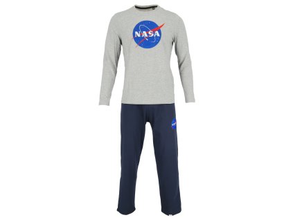 Nasa Insignia hosszs ujjs férfi pamut pizsama - melírszürke (Méret XXL, Szín Oxford Grey/Navy #a7a8a2)
