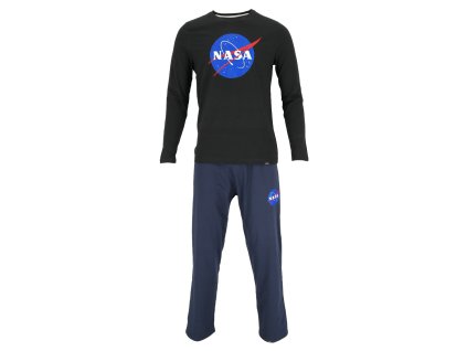Nasa Insignia hosszs ujjs férfi pamut pizsama - fekete (Méret XXL, Szín Black/Navy #000000)