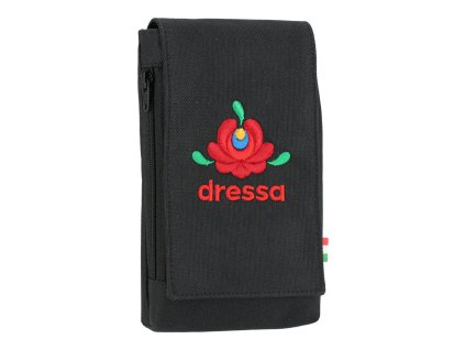 Dressa Phone matyó mintás hímzett nyakba akasztható övre fűzhető univerzális telefontok - fekete (Méret Egy méretes, Szín Fekete)