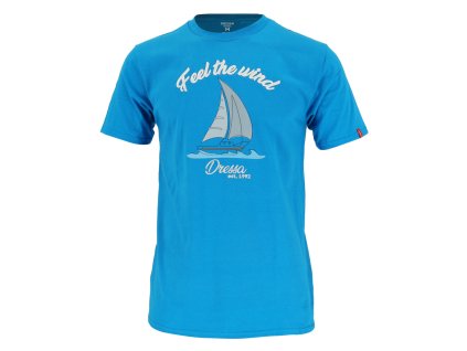 Dressa Sailing 3D hímzett hajó mintás környaks rövid ujjs pamut póló - zafírkék (Méret XXL, Szín Sapphire)