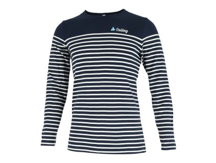 Dressa Sailing csíkos hosszs ujjs pamut férfi kötött póló - kék (Méret 3XL, Szín Striped Navy/White #222b35)