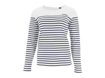 Dressa Sailing csíkos hosszs ujjs pamut női kötött póló - fehér (Méret XL, Szín Striped White/Navy #ffffff)