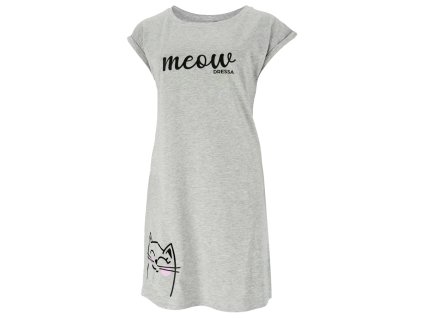 Dressa Meow feliratos cicás pamut pólóruha - melírszürke (Méret L/XL, Szín Light Gray Heather (szürke) #c9c9c9)