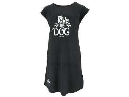 Dressa Love My Dog feliratos kutyás pamut pólóruha - fekete (Méret L/XL, Szín Black)