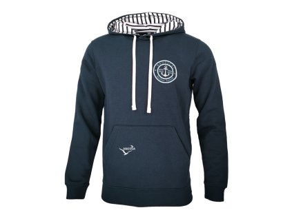 Dressa Sailing nagyméretű hímzett pamut kapucnis pulóver - csíkos kapucnival - sötétkék (Méret 3XL, Szín Navy/Mariniere #12293b)