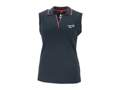 Dressa Sailing hímzett ujjatlan galléros pamut női piké póló - sötétkék (Méret XXL, Szín Navy/Red/White (Sötétkék) #2f303c)