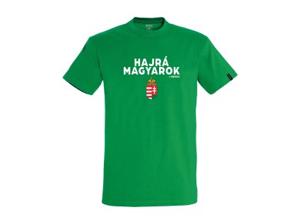 Dressa Hungary Hajrá Magyarok feliratos pamut nagyméretű szurkolói póló - zöld (Méret 5XL, Szín Kelly Green)