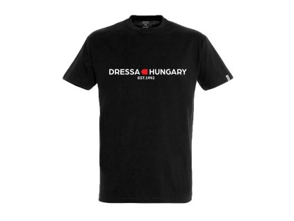 Dressa Hungary EST.1992 feliratos nagyméretű környaks rövid ujjs pamut póló - fekete (Méret 5XL, Szín Deep Black)