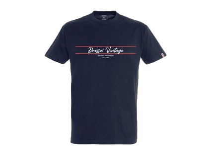 Dressa Vintage Signature feliratos környaks rövid ujjs pamut póló - sötétkék (Méret XXL, Szín Navy)