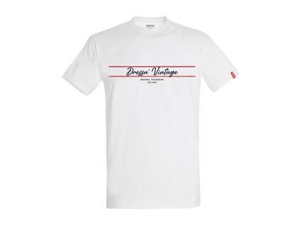 Dressa Vintage Signature feliratos környaks rövid ujjs pamut póló - fehér (Méret XXL, Szín White)