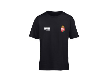 Dressa Hungary magyar címeres pamut gyerek szurkolói póló - fekete (Méret XL, Szín Black)