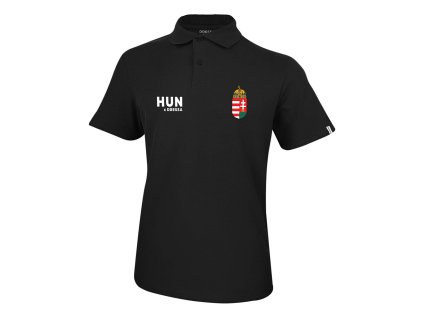 Dressa Hungary magyar címeres pamut galléros nagyméretű szurkolói póló - fekete (Méret 4XL, Szín Black)