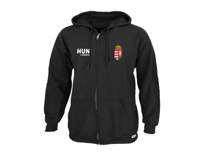 Dressa Hungary magyar címeres cipzáros kapucnis szurkolói pulóver - fekete (Méret XXL, Szín Black)