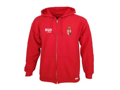 Dressa Hungary magyar címeres cipzáros kapucnis szurkolói pulóver - piros (Méret XXL, Szín Red)