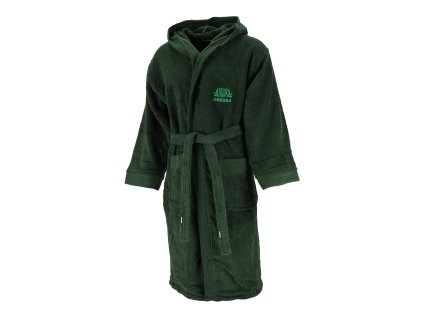 Dressa Home hímzett kapucnis hosszs ujjs frottír fürdőköpeny köntös - sötétzöld (Méret L/XL, Szín Dark Green (Sötétzöld) #3f5d62)