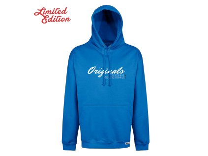 Dressa Originals feliratos kenguruzsebes kapucnis pulóver - Limited Edition - kék (Méret 4XL, Szín French blue (kék) #0179dc)