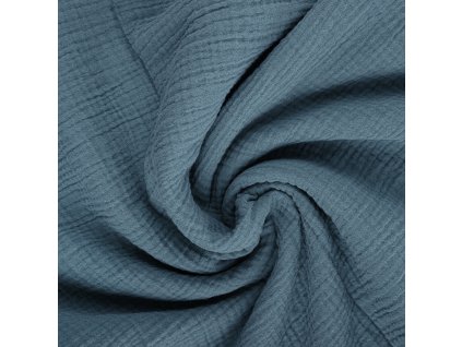 Mušelín látka - dvojitá gázovina modrá denim. Látka mušelín neboli dvojitá gázovina je vhodná na šití oblečení a produktů pro miminka, ale i pro dospělé.
