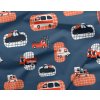 Látka bavlněné plátno 153 g premium autíčka na tmavě modré. OEKO-TEX 100 atest - pro děti do 3 let, šíře 160 cm, gramáž 153g, Lze nakupovat po 10 cm. (0,1 = 10 cm šíře látky)