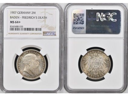 2 MARKA 1907 BADEN NGC MS 64+