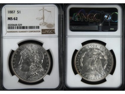 1 DOLLAR 1887 MORGAN NGC MS 62