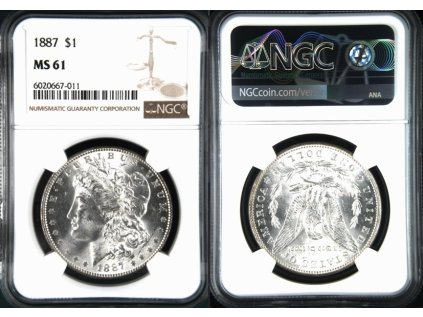 1 DOLLAR 1887 MORGAN NGC MS 61