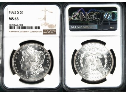 1 DOLLAR 1882 S MORGAN NGC MS 63