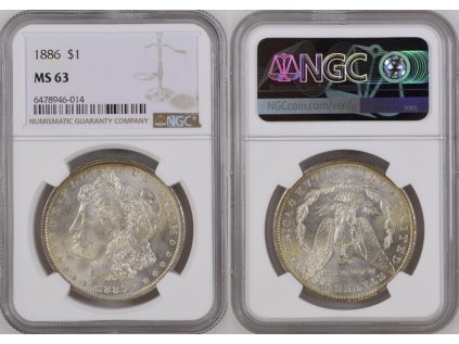 1 DOLLAR 1886 MORGAN NGC MS 63